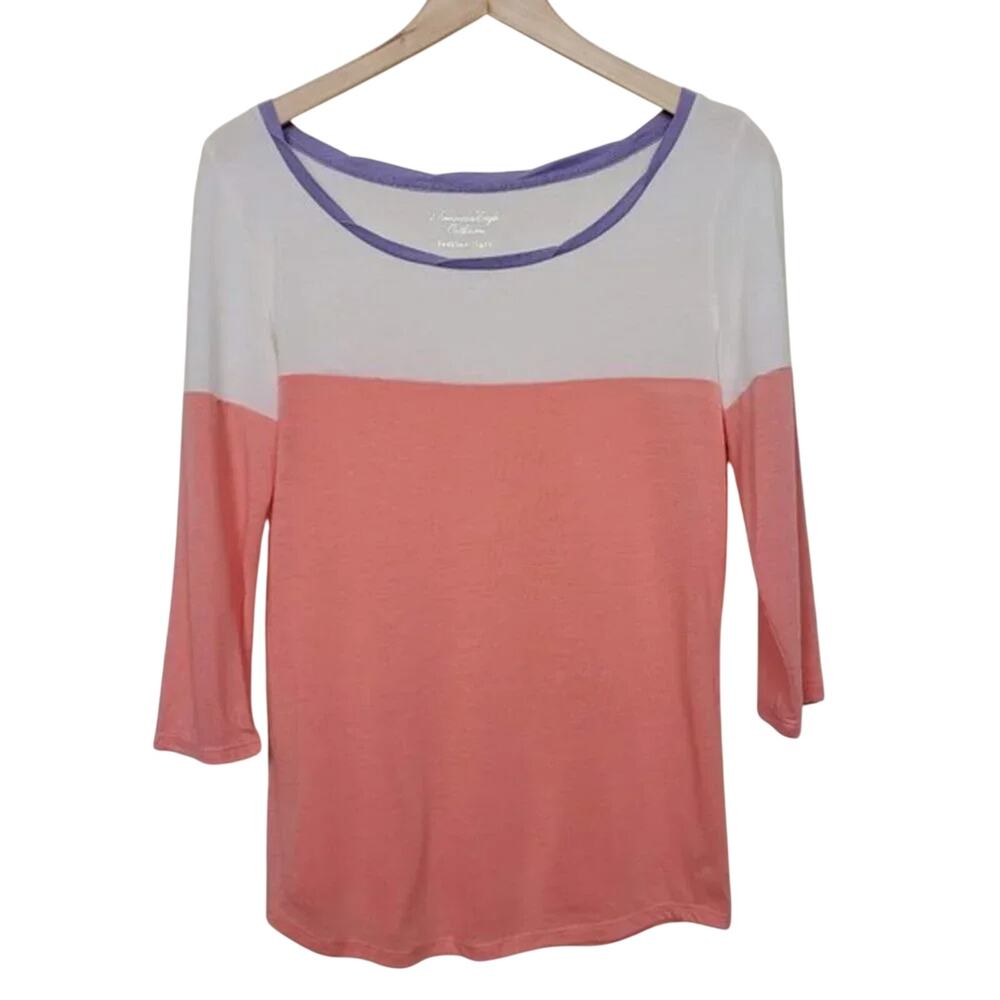American Eagle Outfitters Colorblock T Shirt Ivory Peach Lilac Women Size M